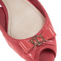 Pre Owned Dior Coral Cannage Leather Bow Flat Slingback Sandals Size 41