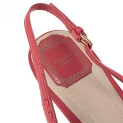 Pre Owned Dior Coral Cannage Leather Bow Flat Slingback Sandals Size 41