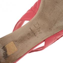Pre Owned Dior Coral Cannage Leather Bow Flat Slingback Sandals Size 41