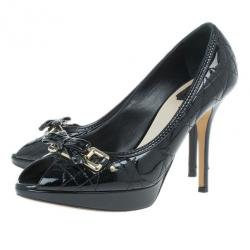مملوكة مسبقًا Dior Black Patent Cannage Peep Toe Platform Pumps Size 40