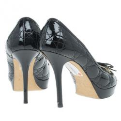 مملوكة مسبقًا Dior Black Patent Cannage Peep Toe Platform Pumps Size 40