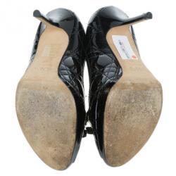 مملوكة مسبقًا Dior Black Patent Cannage Peep Toe Platform Pumps Size 40