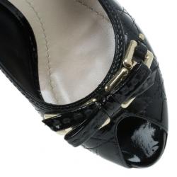 مملوكة مسبقًا Dior Black Patent Cannage Peep Toe Platform Pumps Size 40