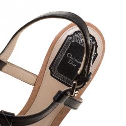 Dior Black Leather T Straps Wooden Platform Sandals Size 38.5