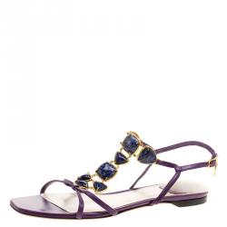 مملوكة مسبقًا صندل فلات ديور جلد بنفسجي مزخرف مقاس 40