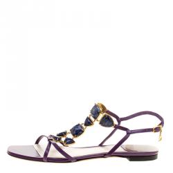 مملوكة مسبقًا صندل فلات ديور جلد بنفسجي مزخرف مقاس 40