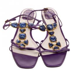 مملوكة مسبقًا صندل فلات ديور  جلد بنفسجي مزخرف مقاس 40