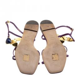 مملوكة مسبقًا صندل فلات ديور جلد بنفسجي مزخرف مقاس 40