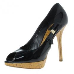 Pre Owned Dior Black Patent Leather ‘Starlet’ Peep Toe Pumps Size 36.5