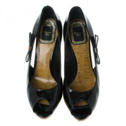 Pre Owned Dior Black Patent Leather ‘Starlet’ Peep Toe Pumps Size 36.5