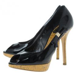 Pre Owned Dior Black Patent Leather ‘Starlet’ Peep Toe Pumps Size 36.5
