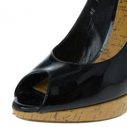 Pre Owned Dior Black Patent Leather ‘Starlet’ Peep Toe Pumps Size 36.5