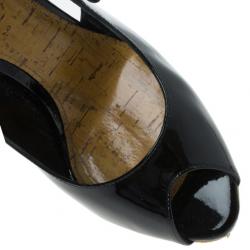 Pre Owned Dior Black Patent Leather ‘Starlet’ Peep Toe Pumps Size 36.5