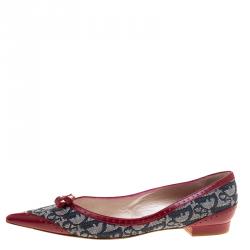 Pre Owned حذاء باليرينا فلات ديور كانفاس عنابي/رصاصي وجلد مقدمة مدببة مقاس 40