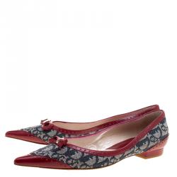 Pre Owned حذاء باليرينا فلات ديور كانفاس عنابي/رصاصي وجلد مقدمة مدببة مقاس 40