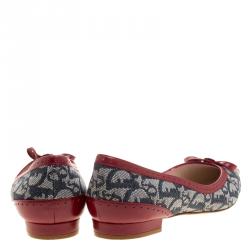 Pre Owned حذاء باليرينا فلات ديور كانفاس عنابي/رصاصي وجلد مقدمة مدببة مقاس 40