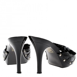 Dior Black Cannage Patent Leather Bow Slides Size 38