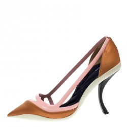 مملوكة مسبقًا حذاء كعب عالي دورسيه قصات جلد وقماش ثلاثي اللون مقاس 38.5