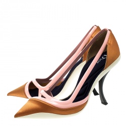 مملوكة مسبقًا حذاء كعب عالي دورسيه قصات جلد وقماش ثلاثي اللون مقاس 38.5