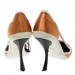 مملوكة مسبقًا حذاء كعب عالي دورسيه قصات جلد وقماش ثلاثي اللون مقاس 38.5