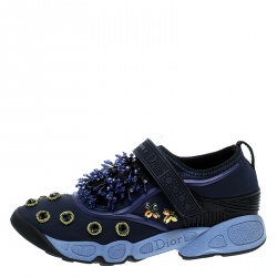 Pre Owned حذاء رياضي ديور فيوجن قماش مزخرف ترتر وكريستال أزرق مقاس 36