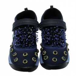 Pre Owned حذاء رياضي ديور فيوجن قماش مزخرف ترتر وكريستال أزرق مقاس 36