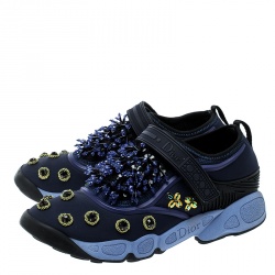 Pre Owned حذاء رياضي ديور فيوجن قماش مزخرف ترتر وكريستال أزرق مقاس 36