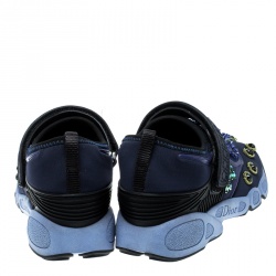 Pre Owned حذاء رياضي ديور فيوجن قماش مزخرف ترتر وكريستال أزرق مقاس 36