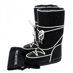 Pre Owned حذاء بوت ديور سنو نعل سميك بوت مون قماش أسود مقاس 37