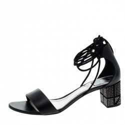 Pre Owned Dior Black Leather Rainbow Stellar Block Heel Lace Up Sandals Size 40.5