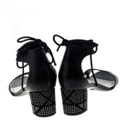 Pre Owned Dior Black Leather Rainbow Stellar Block Heel Lace Up Sandals Size 40.5