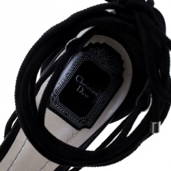 Pre Owned Dior Black Leather Rainbow Stellar Block Heel Lace Up Sandals Size 40.5