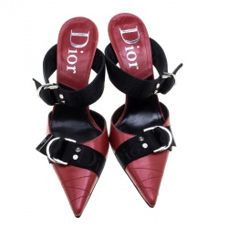 Pre Owned صندل سلايد ديور جلد أحمر مقدمة مدببة مقاس 37