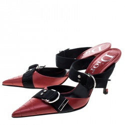 Pre Owned صندل سلايد ديور جلد أحمر مقدمة مدببة مقاس 37