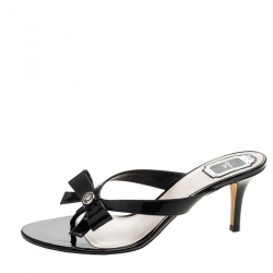 Dior Black Patent Leather Bow Sandals Size 41