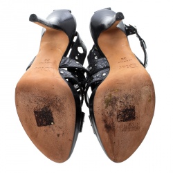 مملوكة مسبقًا Dior Black Lizard Embossed Leather Dior Bubble Cross Strap Platform Sandals Size 36