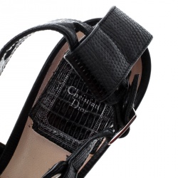 مملوكة مسبقًا Dior Black Lizard Embossed Leather Dior Bubble Cross Strap Platform Sandals Size 36