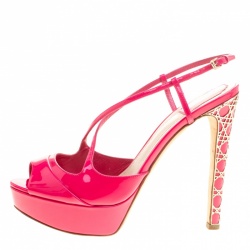 Dior Fuchsia Pink Patent Cannage Heel Cross Strap Platform Sandals Size 40