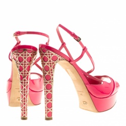 Dior Fuchsia Pink Patent Cannage Heel Cross Strap Platform Sandals Size 40