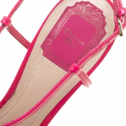 Dior Fuchsia Pink Patent Cannage Heel Cross Strap Platform Sandals Size 40