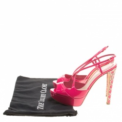 Dior Fuchsia Pink Patent Cannage Heel Cross Strap Platform Sandals Size 40