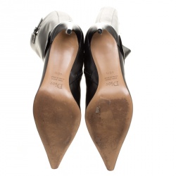 مملوكة مسبقًا حذاء بوت ديور مرتفع للركبة مقدمة مدببة فاصيل حلقات جلد أسود مقاس 40.5