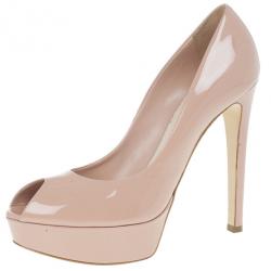 مملوكة مسبقًا Dior Rose Pink Patent Leather ‘Miss Dior’ Peep Toe Platform Pumps Size 39