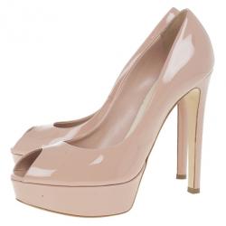 مملوكة مسبقًا Dior Rose Pink Patent Leather ‘Miss Dior’ Peep Toe Platform Pumps Size 39