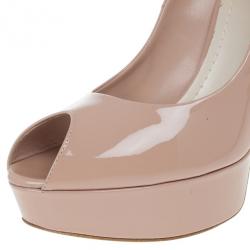 مملوكة مسبقًا Dior Rose Pink Patent Leather ‘Miss Dior’ Peep Toe Platform Pumps Size 39
