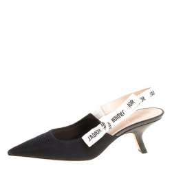 Pre Owned صندل ديور فتحة كعب مقدمة مدببة ريبون جاديور كانفاس أسود مقاس 39