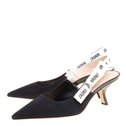 Pre Owned صندل ديور فتحة كعب مقدمة مدببة ريبون جاديور كانفاس أسود مقاس 39