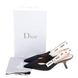 Pre Owned صندل ديور فتحة كعب مقدمة مدببة ريبون جاديور كانفاس أسود مقاس 39