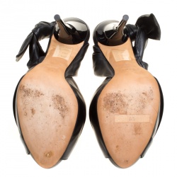 Pre Owned Dior Black Pleated Leather Peep Toe D'orsay Bow Slingback Sandals Size 36