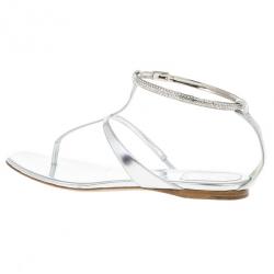 مملوكة مسبقًا Dior Silver Embellished T Strap Sandals Size 37